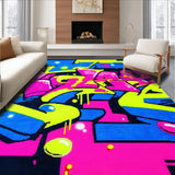 Ultra Soft Area Rug, Non Slip, Stain Resistant, Washable Area Rugs for Living Room, Bedroom, Urban Street Graffiti Pop Art Rug with Spray Paint Lettering and Cartoon Graphics(Blue)