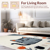 Ultra Soft Area Rug, Non Slip, Stain Resistant, Washable Area Rugs for Living Room, Bedroom, Trendy Monochrome Feline Artistry(Beige)