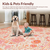 Ultra Soft Area Rug, Non Slip, Stain Resistant, Washable Area Rugs for Living Room, Bedroom, Artistic Vintage Blossom Motif(Pink)