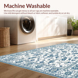 Ultra Soft Area Rug, Non Slip, Stain Resistant, Washable Area Rugs for Living Room, Bedroom, Lush Curved Floral Aesthetic(White)