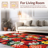 Ultra Soft Area Rug, Non Slip, Stain Resistant, Washable Area Rugs for Living Room, Bedroom, Boho Summer Fruits Mat Strawberries and Floral(Red)