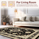 Ultra Soft Area Rug, Non Slip, Stain Resistant, Washable Area Rugs for Living Room, Bedroom, Chic Black Beige Floral Harmony(Black)