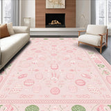 Ultra Soft Area Rug, Non Slip, Stain Resistant, Washable Area Rugs for Living Room, Bedroom, Lively Bunny and Floral Fusion(Pink)