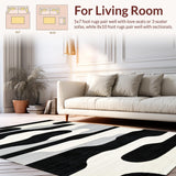 Ultra Soft Area Rug, Non Slip, Stain Resistant, Washable Area Rugs for Living Room, Bedroom, Elegant Black and White Striped Outdoor Rug for Contemporary Decor(Black)