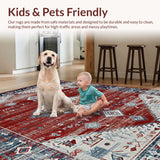 Ultra Soft Area Rug, Non Slip, Stain Resistant, Washable Area Rugs for Living Room, Bedroom, Contemporary Distressed Geometric Charm(Red)
