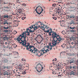 Ultra Soft Area Rug, Non Slip, Stain Resistant, Washable Area Rugs for Living Room, Bedroom, Artful Bright Medallion Style(Pink)
