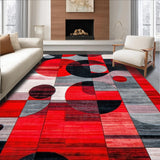 Ultra Soft Area Rug, Non Slip, Stain Resistant, Washable Area Rugs for Living Room, Bedroom, Vibrant Circular Geometric Artwork(Red)