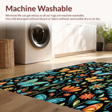 Ultra Soft Area Rug, Non Slip, Stain Resistant, Washable Area Rugs for Living Room, Bedroom, Rustic Garden Vibe with Butterflies(Blue)