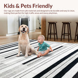 Ultra Soft Area Rug, Non Slip, Stain Resistant, Washable Area Rugs for Living Room, Bedroom, Contemporary Striped Area Rug Black and White Design Element(Black)