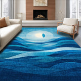 Ultra Soft Area Rug, Non Slip, Stain Resistant, Washable Area Rugs for Living Room, Bedroom, Beachy Crest Surfboard Rug With Undulating Wave Lines And Subtle Sun Motif(Blue)