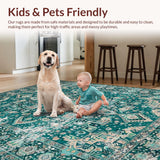 Ultra Soft Area Rug, Non Slip, Stain Resistant, Washable Area Rugs for Living Room, Bedroom, Elegant Distressed Medallion Aesthetic(Green)