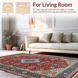 Ultra Soft Area Rug, Non Slip, Stain Resistant, Washable Area Rugs for Living Room, Bedroom, Elegant Low-Pile Medallion Aesthetic(Red)