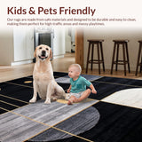 Ultra Soft Area Rug, Non Slip, Stain Resistant, Washable Area Rugs for Living Room, Bedroom, Luxurious Black and Gold Motif(Black)