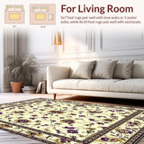 Ultra Soft Area Rug, Non Slip, Stain Resistant, Washable Area Rugs for Living Room, Bedroom, Antique Inspired Floral Area with Elegant Purple and Gold Accents(Beige)