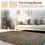 Ultra Soft Area Rug, Non Slip, Stain Resistant, Washable Area Rugs for Living Room, Bedroom, Vibrant Circular Tribal Aesthetic(Blue)