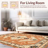 Ultra Soft Area Rug, Non Slip, Stain Resistant, Washable Area Rugs for Living Room, Bedroom, Elegant Distressed Round Pattern(Orange)