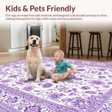 Ultra Soft Area Rug, Non Slip, Stain Resistant, Washable Area Rugs for Living Room, Bedroom, Chic Vintage Purple Blossom Design(Purple)