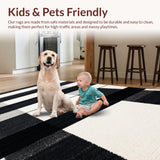 Ultra Soft Area Rug, Non Slip, Stain Resistant, Washable Area Rugs for Living Room, Bedroom, Elegant Striped Rug With Symmetrical Black And White Banding Pattern(Black)