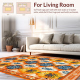 Ultra Soft Area Rug, Non Slip, Stain Resistant, Washable Area Rugs for Living Room, Bedroom, Lively Orange and Blue Funky Design(Orange)