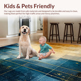 Ultra Soft Area Rug, Non Slip, Stain Resistant, Washable Area Rugs for Living Room, Bedroom, Modern Lattice Spectrum Rug Featuring Gold and Blue Angular Art Motifs(Blue)