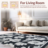 Ultra Soft Area Rug, Non Slip, Stain Resistant, Washable Area Rugs for Living Room, Bedroom, Farmhouse Grey Patio Rug for Pool Decks(Black)