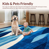 Ultra Soft Area Rug, Non Slip, Stain Resistant, Washable Area Rugs for Living Room, Bedroom, Vibrant Seaside Fluid Design(Blue)