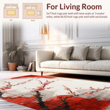 Ultra Soft Area Rug, Non Slip, Stain Resistant, Washable Area Rugs for Living Room, Bedroom, Contemporary Red Blossom Print(Red)