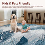 Ultra Soft Area Rug, Non Slip, Stain Resistant, Washable Area Rugs for Living Room, Bedroom, Tropical Leaf Vintage Elegance(Blue)