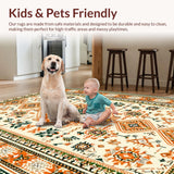 Ultra Soft Area Rug, Non Slip, Stain Resistant, Washable Area Rugs for Living Room, Bedroom, Dark Orange and Green Dorm Rug for Cozy Spaces(Beige)