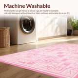 Ultra Soft Area Rug, Non Slip, Stain Resistant, Washable Area Rugs for Living Room, Bedroom, Charming Circular Educational Motif(Pink)