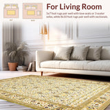 Ultra Soft Area Rug, Non Slip, Stain Resistant, Washable Area Rugs for Living Room, Bedroom, Elegant Rustic Botanical Artwork(Ivory)