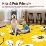 Ultra Soft Area Rug, Non Slip, Stain Resistant, Washable Area Rugs for Living Room, Bedroom, Lively Floral Circle Visual Appeal(Yellow)