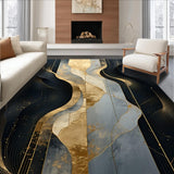 Ultra Soft Area Rug, Non Slip, Stain Resistant, Washable Area Rugs for Living Room, Bedroom, Modern Abstract Rug with Flowing Lines and Metallic Accents(Black)