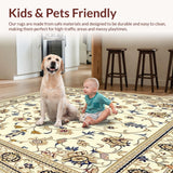Ultra Soft Area Rug, Non Slip, Stain Resistant, Washable Area Rugs for Living Room, Bedroom, Elegant Medallion Design Area Non Slip Runner for Any Space(Beige)