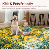 Ultra Soft Area Rug, Non Slip, Stain Resistant, Washable Area Rugs for Living Room, Bedroom, Whimsical Multi-Hued Floral Arrangement(Yellow)