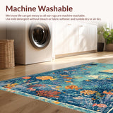 Ultra Soft Area Rug, Non Slip, Stain Resistant, Washable Area Rugs for Living Room, Bedroom, Marine Life Ocean Themed Playmat(Blue)