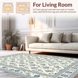 Ultra Soft Area Rug, Non Slip, Stain Resistant, Washable Area Rugs for Living Room, Bedroom, Rustic Botanical Illustrative Style(Ivory)