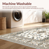 Ultra Soft Area Rug, Non Slip, Stain Resistant, Washable Area Rugs for Living Room, Bedroom, Elegant Beige Area Classic Oriental Design(Beige)