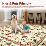 Ultra Soft Area Rug, Non Slip, Stain Resistant, Washable Area Rugs for Living Room, Bedroom, Chic Floral Vintage Charm(Beige)
