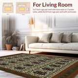 Ultra Soft Area Rug, Non Slip, Stain Resistant, Washable Area Rugs for Living Room, Bedroom, Deep Brown and Olive Green Abstract with Floral Geometric Designs(Green)