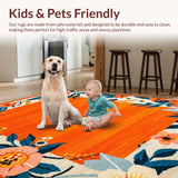 Ultra Soft Area Rug, Non Slip, Stain Resistant, Washable Area Rugs for Living Room, Bedroom, Charming Cheerful Patterned Accent(Orange)