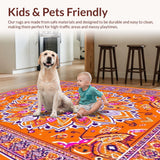 Ultra Soft Area Rug, Non Slip, Stain Resistant, Washable Area Rugs for Living Room, Bedroom, Eclectic Earthy Floral Inspiration(Orange)
