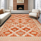 Ultra Soft Area Rug, Non Slip, Stain Resistant, Washable Area Rugs for Living Room, Bedroom, Elegant Striped Rustic Harmony(Orange)