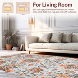 Ultra Soft Area Rug, Non Slip, Stain Resistant, Washable Area Rugs for Living Room, Bedroom, Chic Vintage Floral Motif(White)