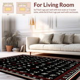 Ultra Soft Area Rug, Non Slip, Stain Resistant, Washable Area Rugs for Living Room, Bedroom, Unique Vintage Melodic Pattern Style(Black)