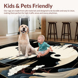 Ultra Soft Area Rug, Non Slip, Stain Resistant, Washable Area Rugs for Living Room, Bedroom, Elegant Velvet Yin Yang Motif(Black)