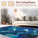 Ultra Soft Area Rug, Non Slip, Stain Resistant, Washable Area Rugs for Living Room, Bedroom, Whale Escape Trap Rug Intricate Octopus Tangle Underwater Maze Runner(Blue)