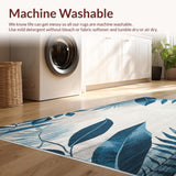 Ultra Soft Area Rug, Non Slip, Stain Resistant, Washable Area Rugs for Living Room, Bedroom, Modern Tropical Leaves Accent in Blue Grey Beige Hues(Blue)