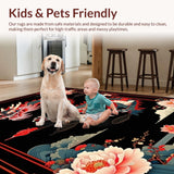Ultra Soft Area Rug, Non Slip, Stain Resistant, Washable Area Rugs for Living Room, Bedroom, Elegant Floral Dragon Aesthetic(Black)