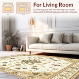Ultra Soft Area Rug, Non Slip, Stain Resistant, Washable Area Rugs for Living Room, Bedroom, Graceful Medallion Area Non Slip Vintage Style Beige(White)